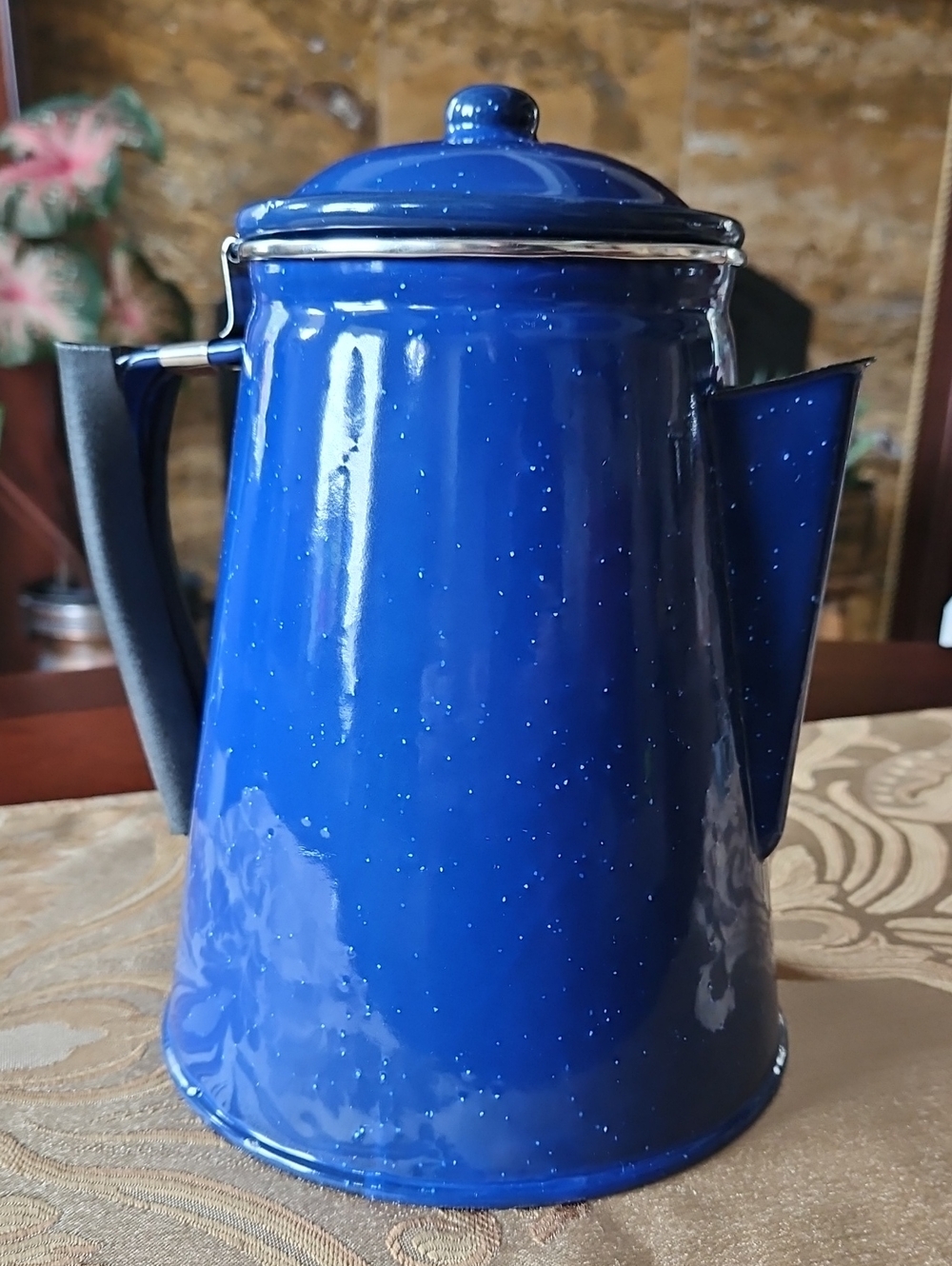 Blue Enamel Coffee Percolator - Durable Kitchen Pot